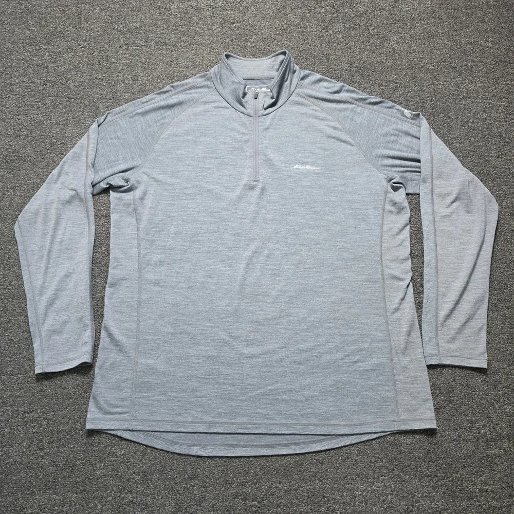 Eddie Bauer First Ascent Merino Wool 1/4 Zip Gray Mens XL Long Sleeve Outdoors